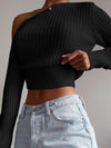 Women'S Solid Asymmetrical Neck Polyester Sweater, Casual One Shoulder Fitted Long Sleeve Knitting Top, Women'S Knitwear for Daily Wear, Summer Top 2025, Trending Clothing Women