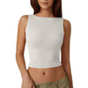 QINSEN Women'S Sexy Open Back Sleeveless Crop Tank High Neck Slim Fit Cropped Tee Shirt Y2K Tops Comfort Fabric