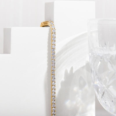 PAVOI 14K Gold Plated 3Mm Cubic Zirconia Classic Tennis Bracelet - Hypoallergenic Gold Bracelets for Women - Size 6.5-7.5 Inch - Simulated Diamond Tennis Bracelets