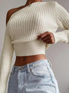 Women'S Solid Asymmetrical Neck Polyester Sweater, Casual One Shoulder Fitted Long Sleeve Knitting Top, Women'S Knitwear for Daily Wear, Summer Top 2025, Trending Clothing Women