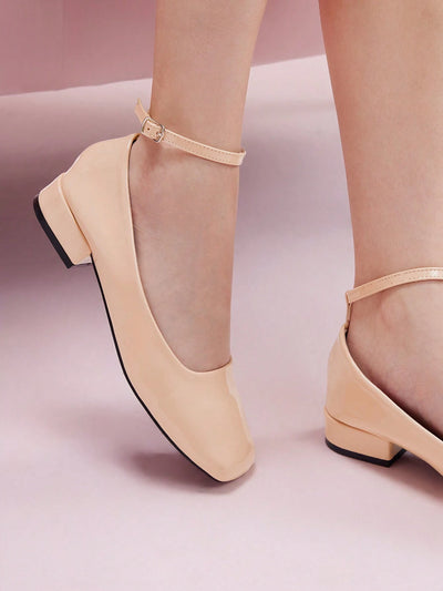 CUCCOO DOLLMOD Fashion Apricot Color Mary Jane Chunky Heeled Shoes Valentine Day