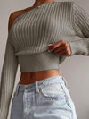 Women'S Solid Asymmetrical Neck Polyester Sweater, Casual One Shoulder Fitted Long Sleeve Knitting Top, Women'S Knitwear for Daily Wear, Summer Top 2025, Trending Clothing Women