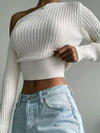 Women'S Solid Asymmetrical Neck Polyester Sweater, Casual One Shoulder Fitted Long Sleeve Knitting Top, Women'S Knitwear for Daily Wear, Summer Top 2025, Trending Clothing Women
