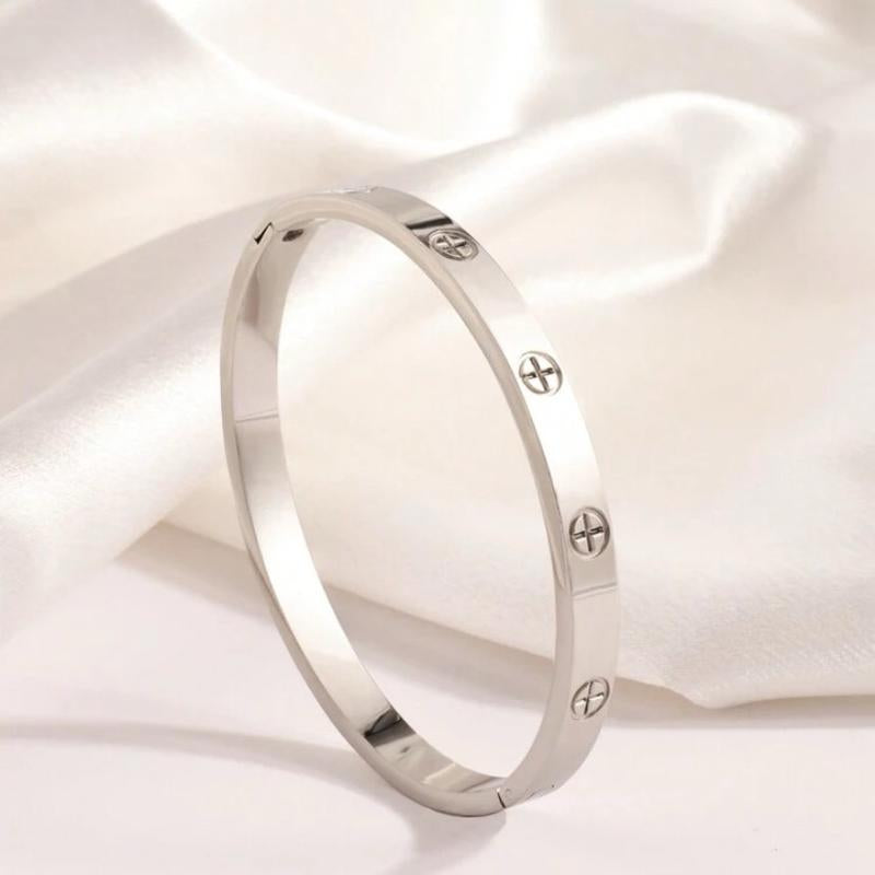Simple Neutral 18K Gold Plated Stainless Steel Cross Bangle Set for Daily Wear and Holiday Gifts Girlfriend Bracelet Party Woman Gift Fashion All-Match Cute Bracelets Couple Bracelets Bangles