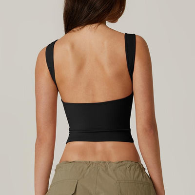 QINSEN Women'S Sexy Open Back Sleeveless Crop Tank High Neck Slim Fit Cropped Tee Shirt Y2K Tops Comfort Fabric