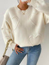 Women'S Heart Patched Drop Shoulder Sweater, Casual Soft Long Sleeve round Neck Jumper for Fall & Winter, Fashion Style Ladies' Knitwear for Daily Wear