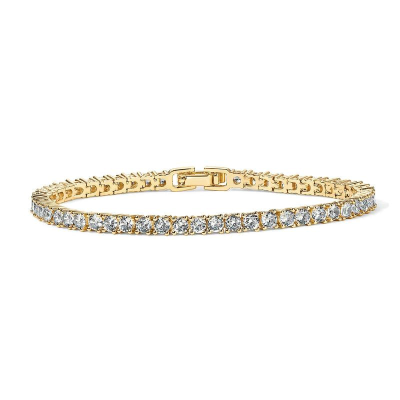 PAVOI 14K Gold Plated 3Mm Cubic Zirconia Classic Tennis Bracelet - Hypoallergenic Gold Bracelets for Women - Size 6.5-7.5 Inch - Simulated Diamond Tennis Bracelets