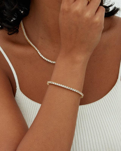 PAVOI 14K Gold Plated 3Mm Cubic Zirconia Classic Tennis Bracelet - Hypoallergenic Gold Bracelets for Women - Size 6.5-7.5 Inch - Simulated Diamond Tennis Bracelets